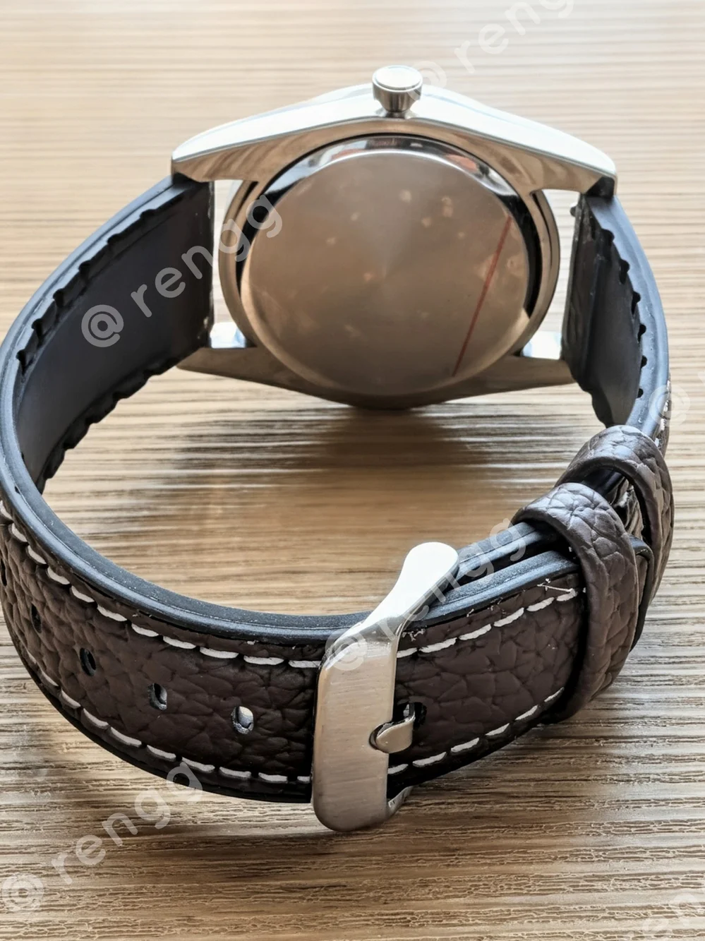 36.5mm Seiko Men's Blue Dial Brown Strap Mod Watch